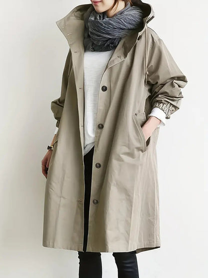 Eleganter Mittellanger Trenchcoat mit Kapuze für Damen | Ideal für den Winter