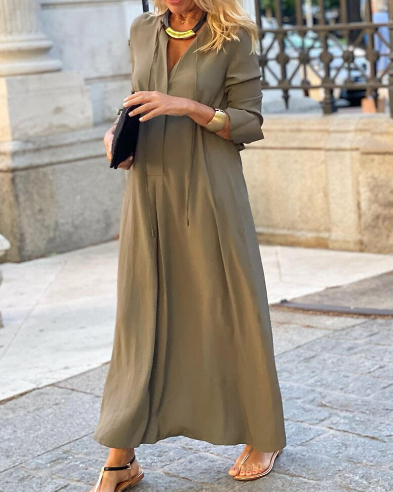 Giuliana - Langärmeliges Kleid - Elegant - Khaki / Vielseitiges Design - Formelle Anlässe