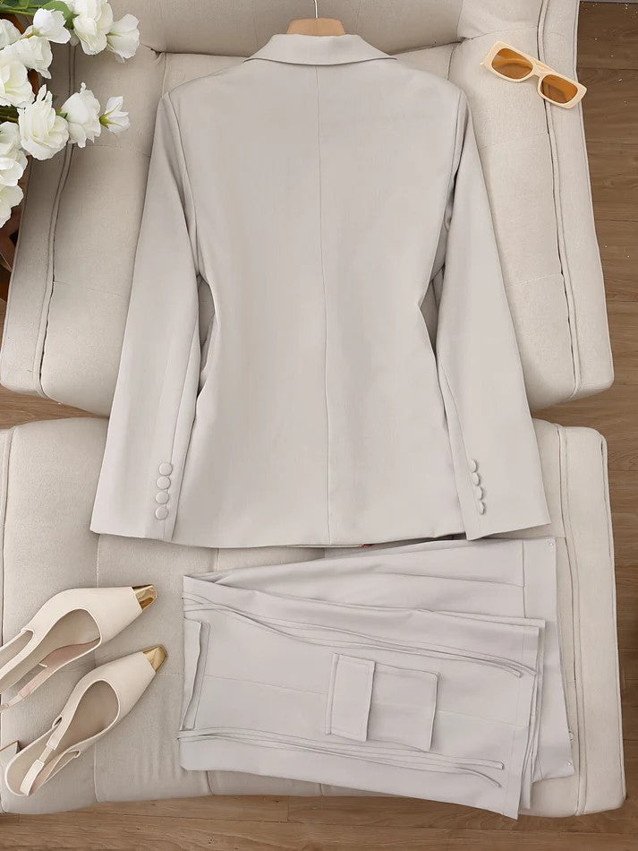 Eleganter Schalkragen Blazer & Klappentaschen Hose Blazer Set Für Damen | Chic Eleganz für Formelle Anlässe