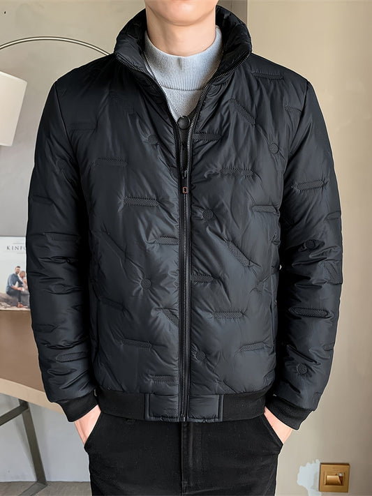 Einfarbige Zip-Up Stehkragen Puffer Winterjacke für Herren | Ideal für den Winter