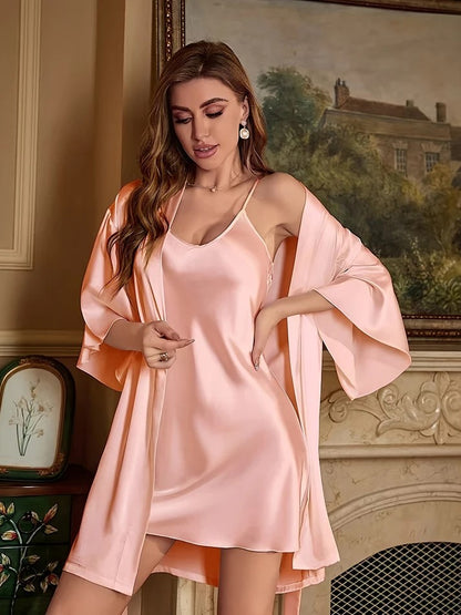 Bequemes Satin Schlafrobe & Kleid Pyjama Set Für Damen | Perfekt für den Alltag