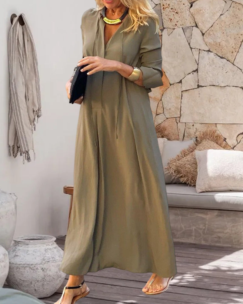 Giuliana - Langärmeliges Kleid - Elegant - Khaki / Vielseitiges Design - Formelle Anlässe