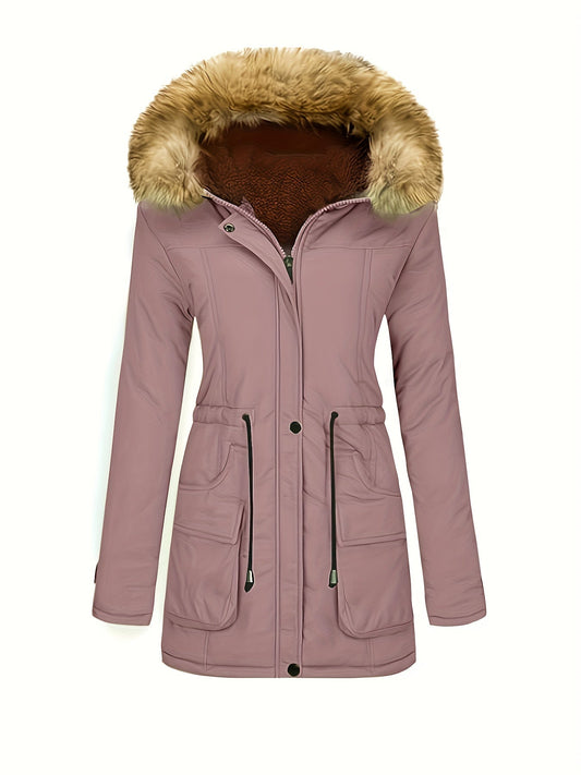 Damen Casual Fleece Parka Wintermantel mit Veganem Fell Kapuze für Damen | Ideal für den Winter