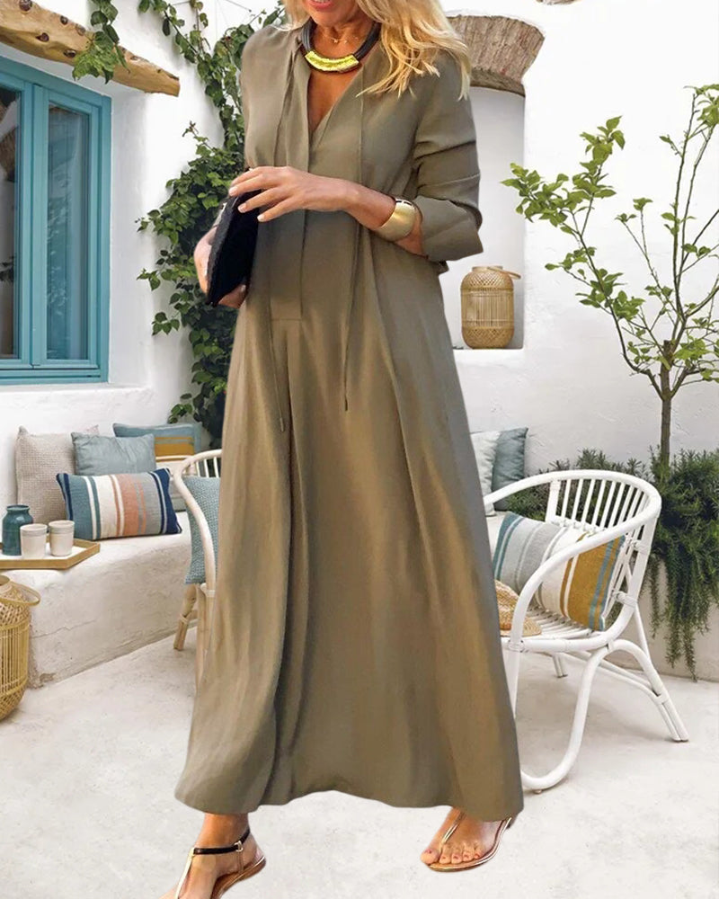 Giuliana - Langärmeliges Kleid - Elegant - Khaki / Vielseitiges Design - Formelle Anlässe