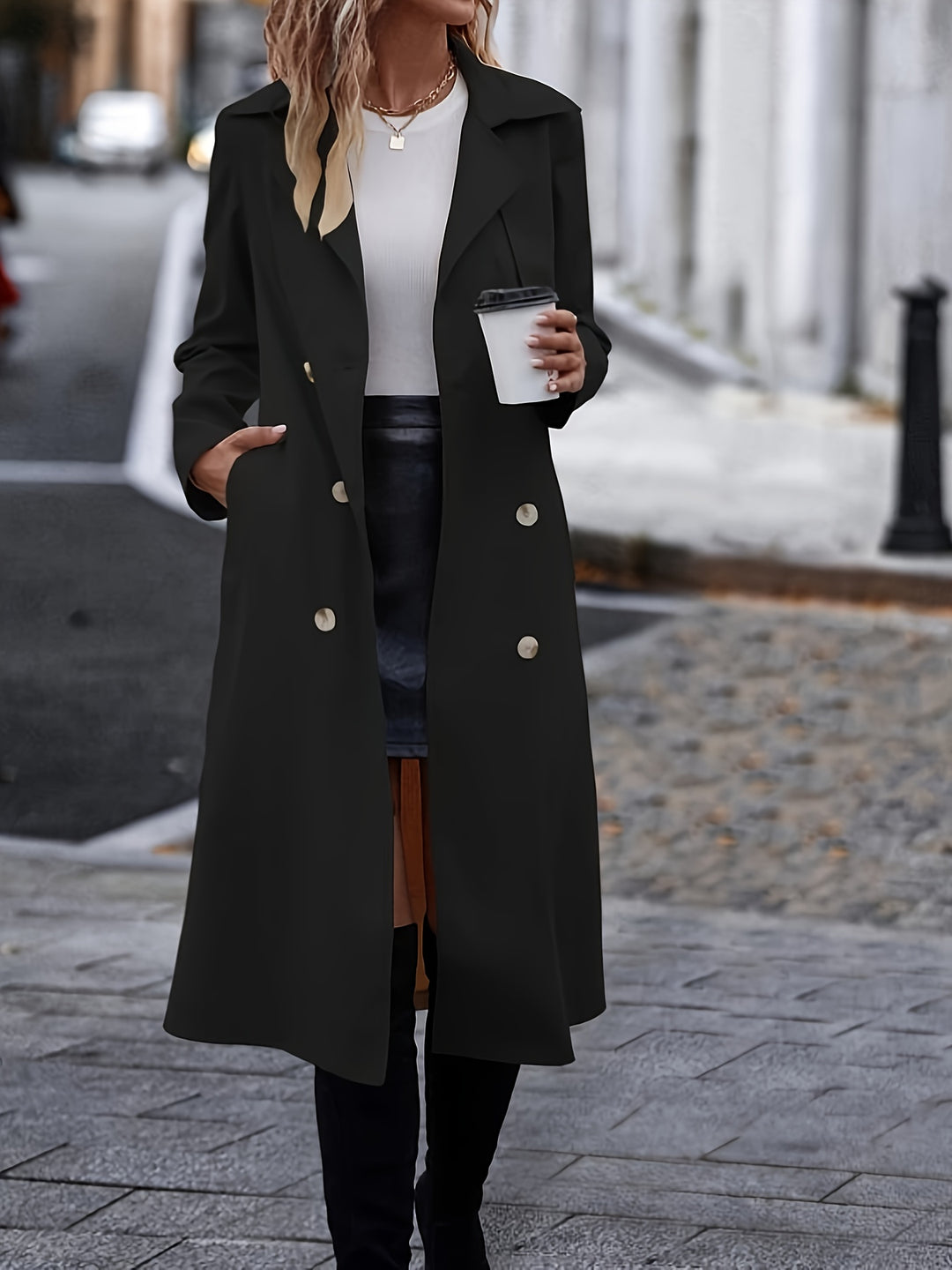 Klassischer Woll Trenchcoat in Schwarz für Winter für Damen | Ideal für den Winter