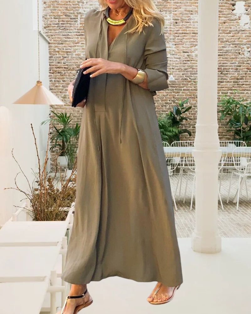 Giuliana - Langärmeliges Kleid - Elegant - Khaki / Vielseitiges Design - Formelle Anlässe