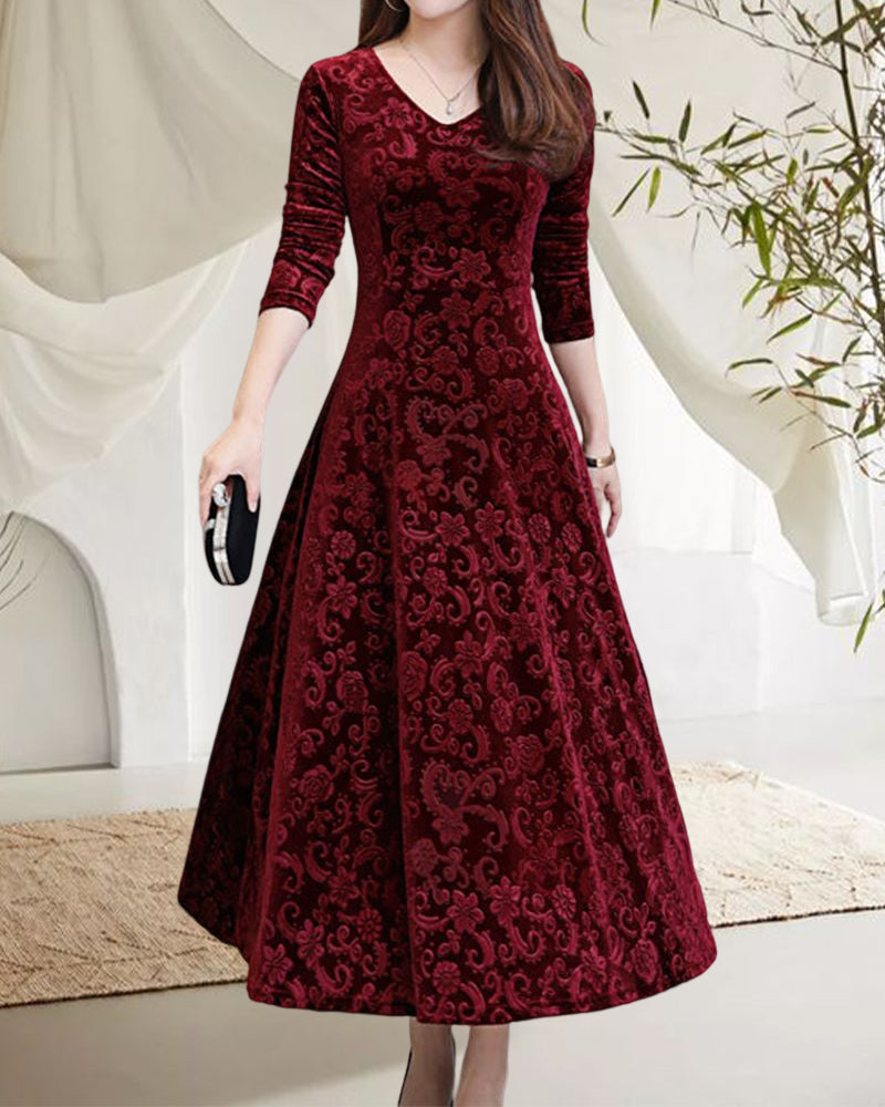 Eugenia - Langärmeliges Kleid - Elegant - Weinrot/Schwarz / Luxuriöses Material - Formelle Anlässe