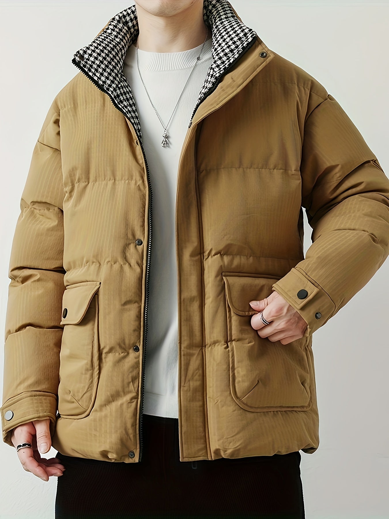 Casual Stylische Faux Daunen Wintermantel mit Bandkragen für Herren | Ideal für den Winter