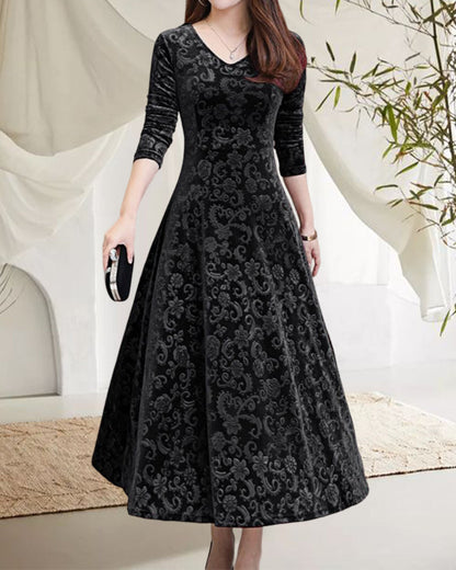 Eugenia - Langärmeliges Kleid - Elegant - Weinrot/Schwarz / Luxuriöses Material - Formelle Anlässe