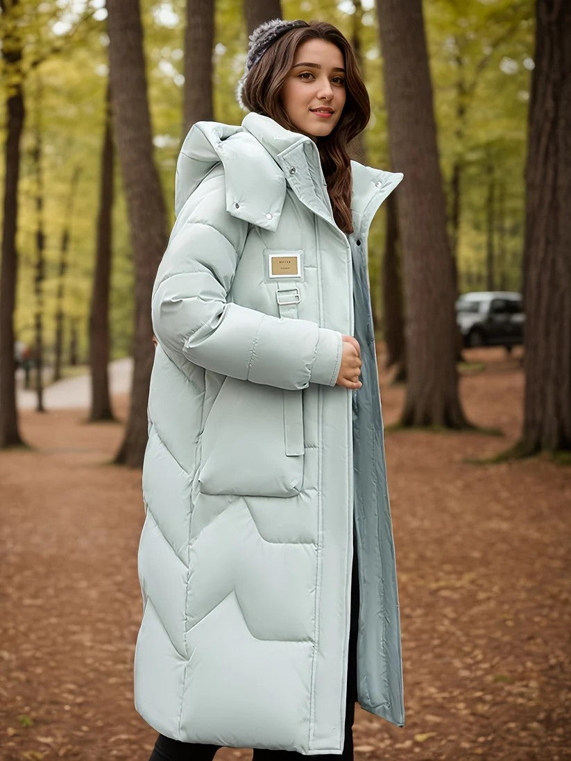 Elegante Warme Lange Puffer Winterjacke mit Kapuze für Damen | Ideal für den Winter