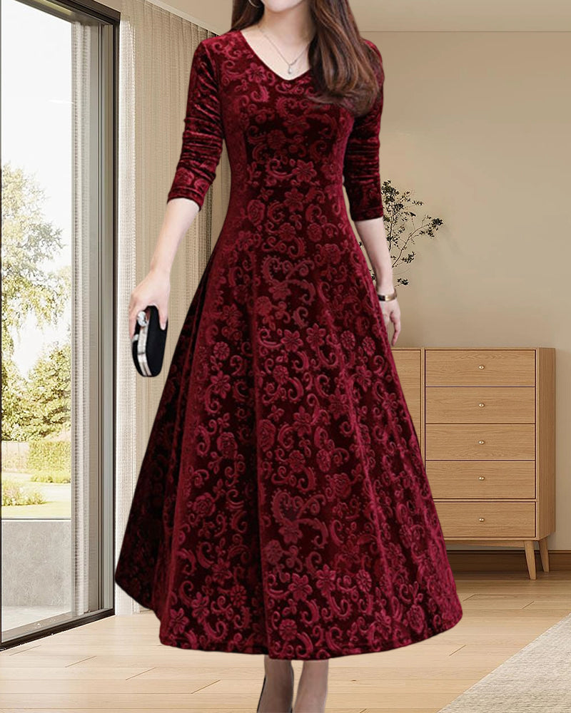 Eugenia - Langärmeliges Kleid - Elegant - Weinrot/Schwarz / Luxuriöses Material - Formelle Anlässe