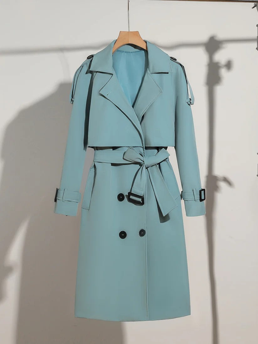 Eleganter Trenchcoat mit langen Ärmeln und Uni-Farbe aus Baumwollmischgewebe für Damen | Ideal für jede Jahreszeit