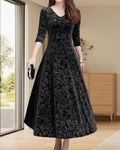 Eugenia - Langärmeliges Kleid - Elegant - Weinrot/Schwarz / Luxuriöses Material - Formelle Anlässe