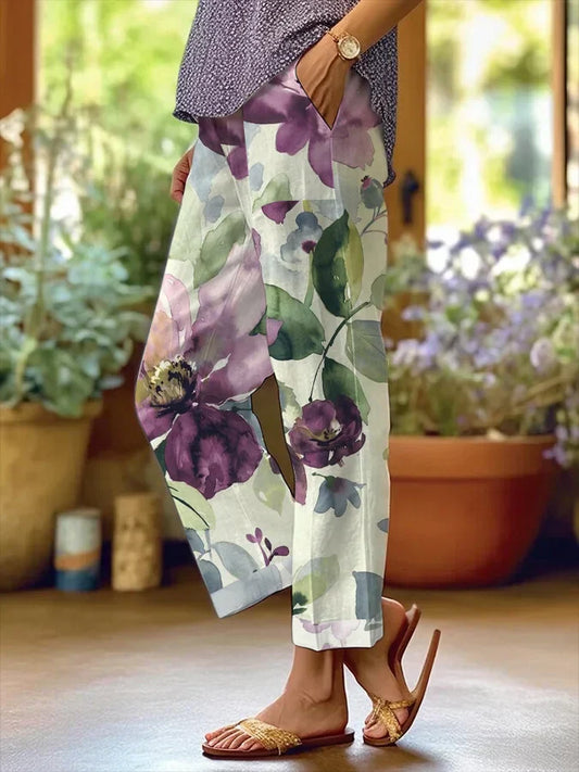 Halina - Hose mit botanischem Blumenmuster und Patchwork