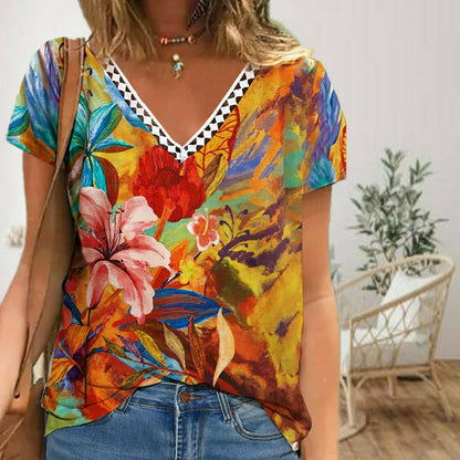 Wenia - Geblümtes T-Shirt - Boho - Einzigartiger Druck - Ideal für den Sommer