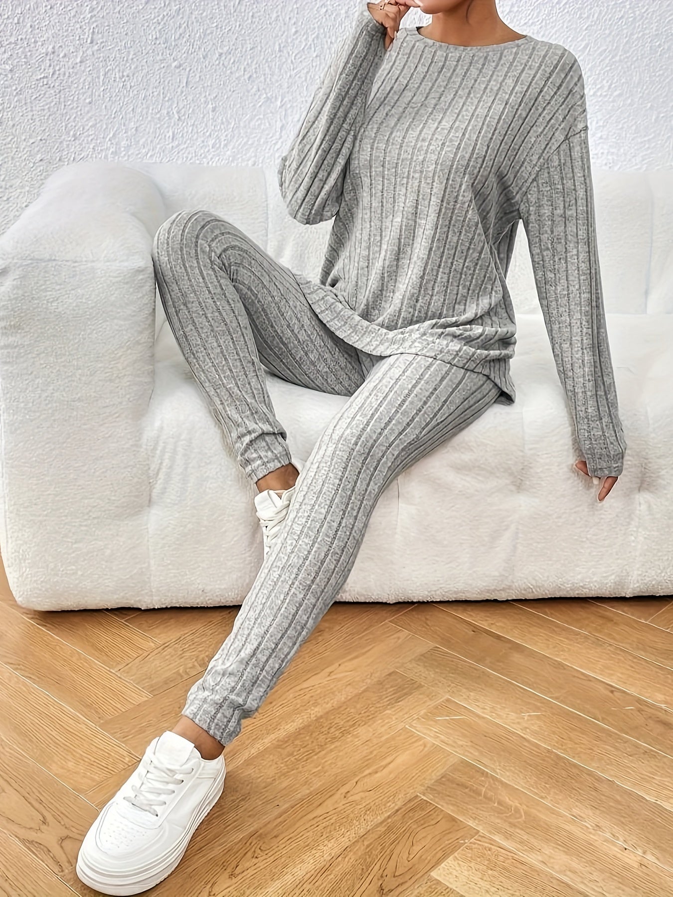 Lässiges Langarm-Crewneck-Oberteil Und High-Waist-Skinny-Hosen-Set Für Damen | Ideal für Outdoor-Aktivitäten