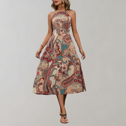 Naomi - Sommerkleid - Boho - Khaki Materialien / Einzigartiger Druck - Ideal für Sommer