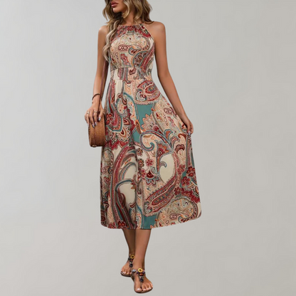 Naomi - Sommerkleid - Boho - Khaki Materialien / Einzigartiger Druck - Ideal für Sommer