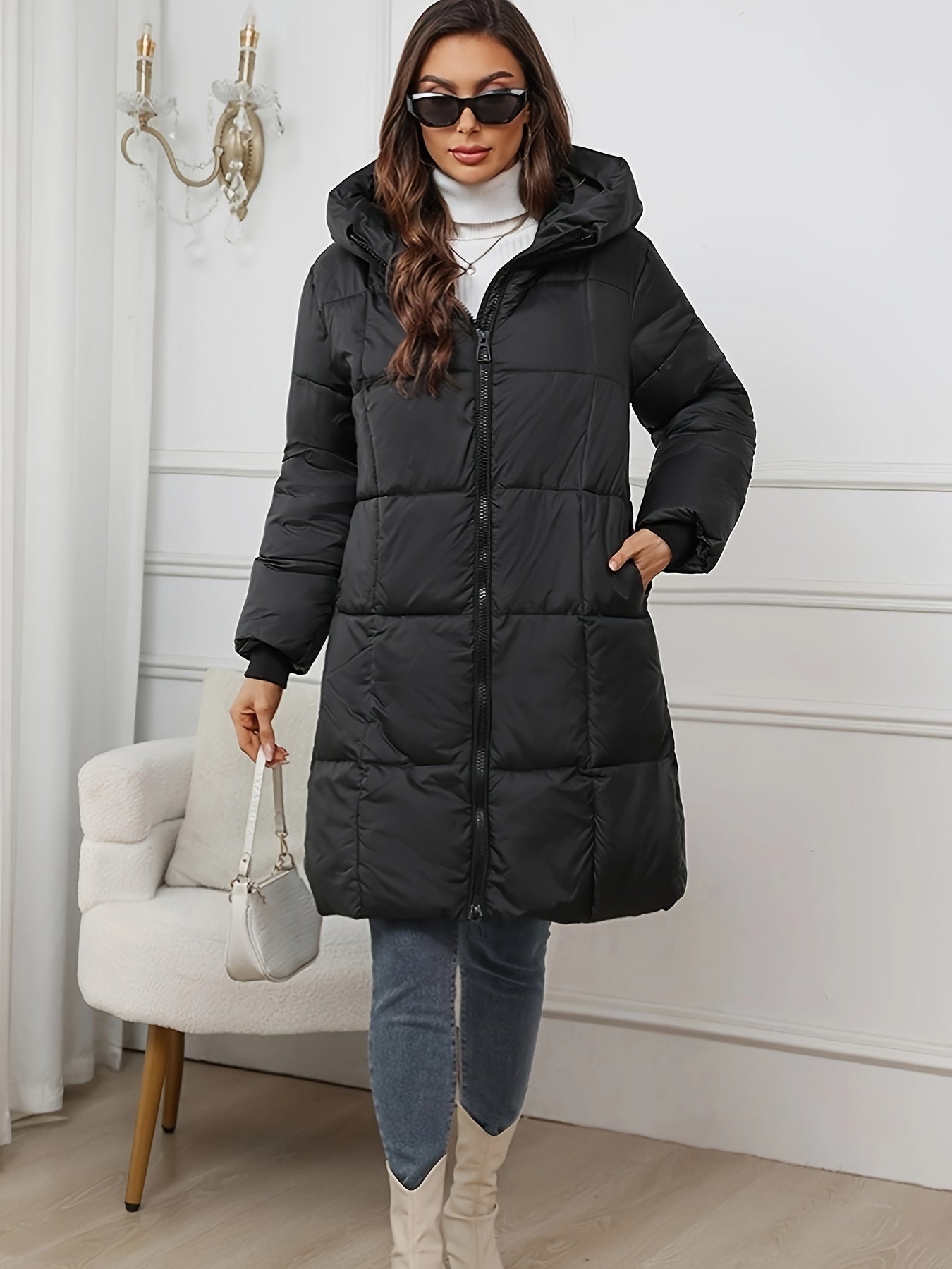 Schicker Mid-Länge Kapuzen Steppmantel für Damen | Ideal für den Winter