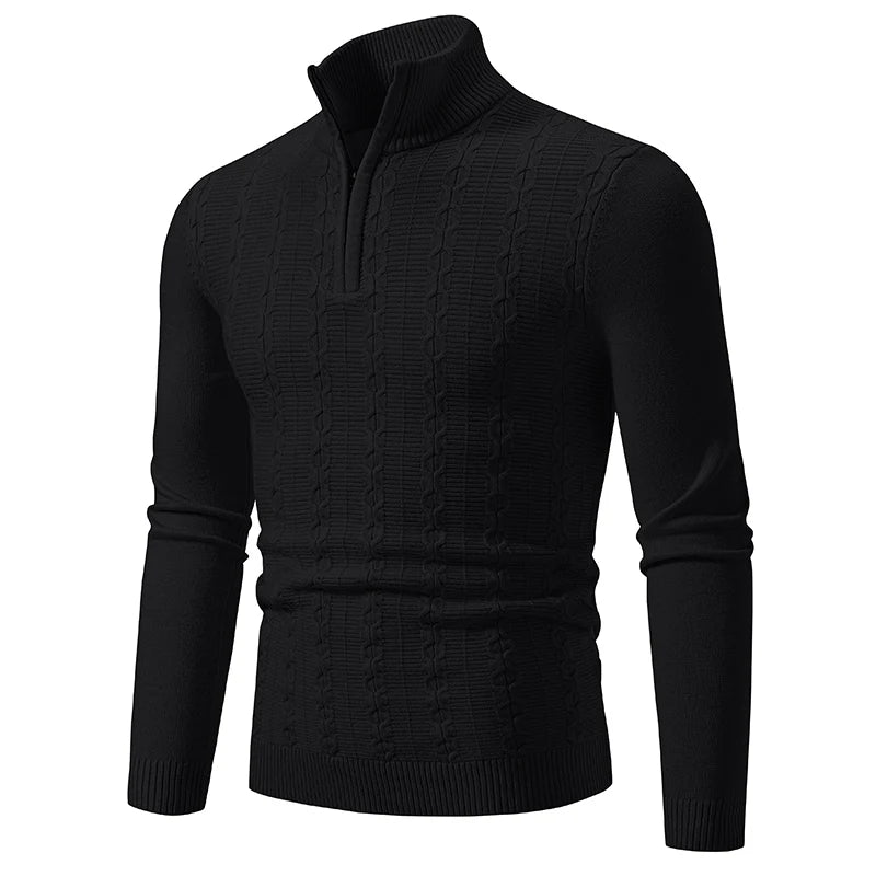 Lässiger Schlanke Passform Grobstrickpullover mit Stehkragen für Herren | Ideal für den Winter