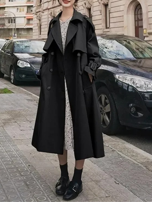 Übergröße Zweireihiger Langer Trenchcoat mit Puffärmeln für Damen | Ideal für den Winter