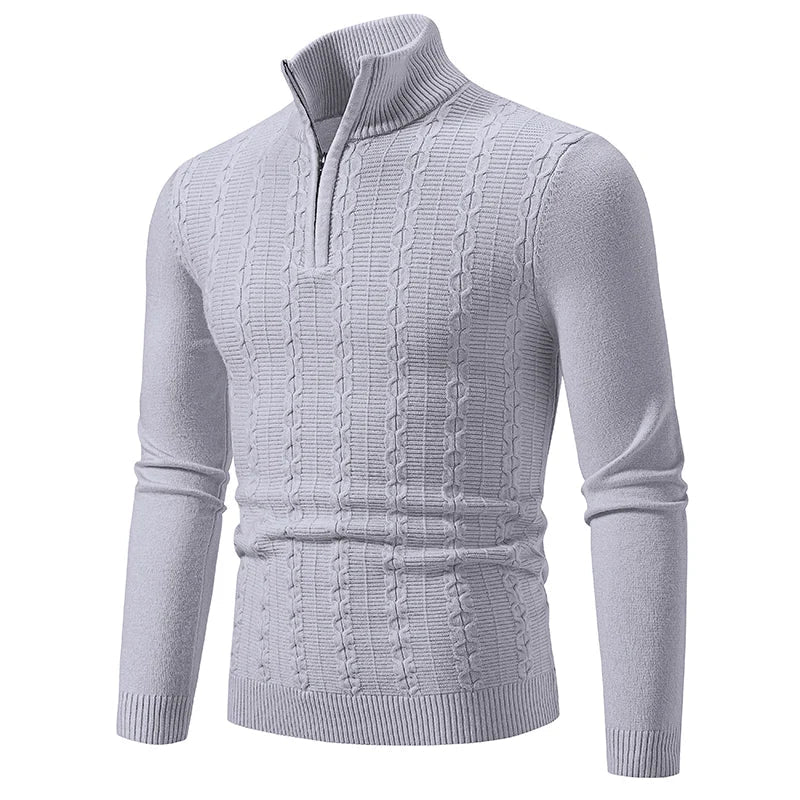 Lässiger Schlanke Passform Grobstrickpullover mit Stehkragen für Herren | Ideal für den Winter