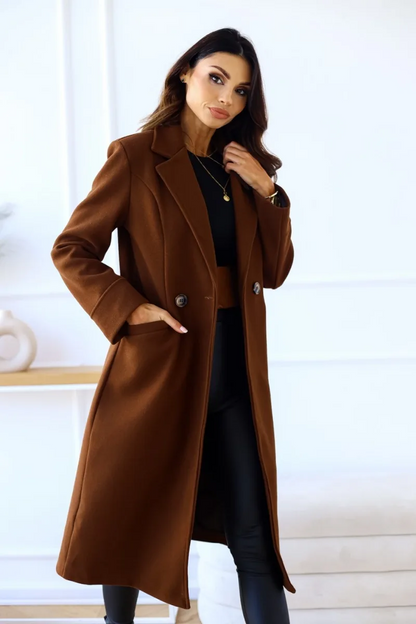 Klassischer Langer Trenchcoat mit Reverskragen und Taschen für Damen | Ideal für den Winter