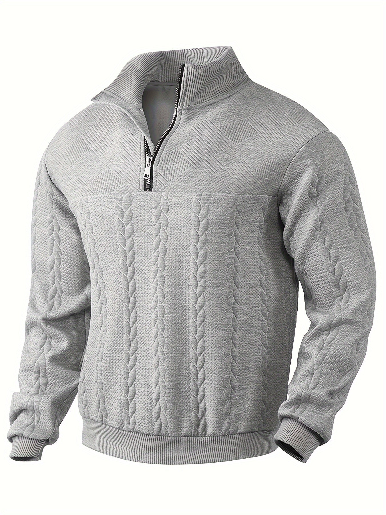 Lässiger Gestreifter Detail Viertel Reissverschluss Pullover für Herren | Ideal für den Winter