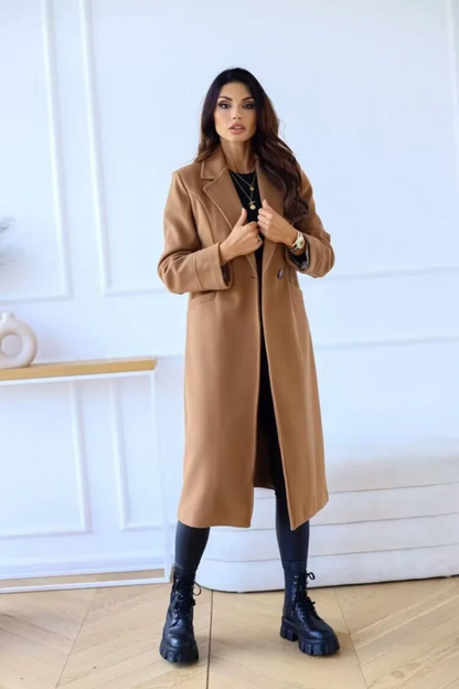 Klassischer Langer Trenchcoat mit Reverskragen und Taschen für Damen | Ideal für den Winter