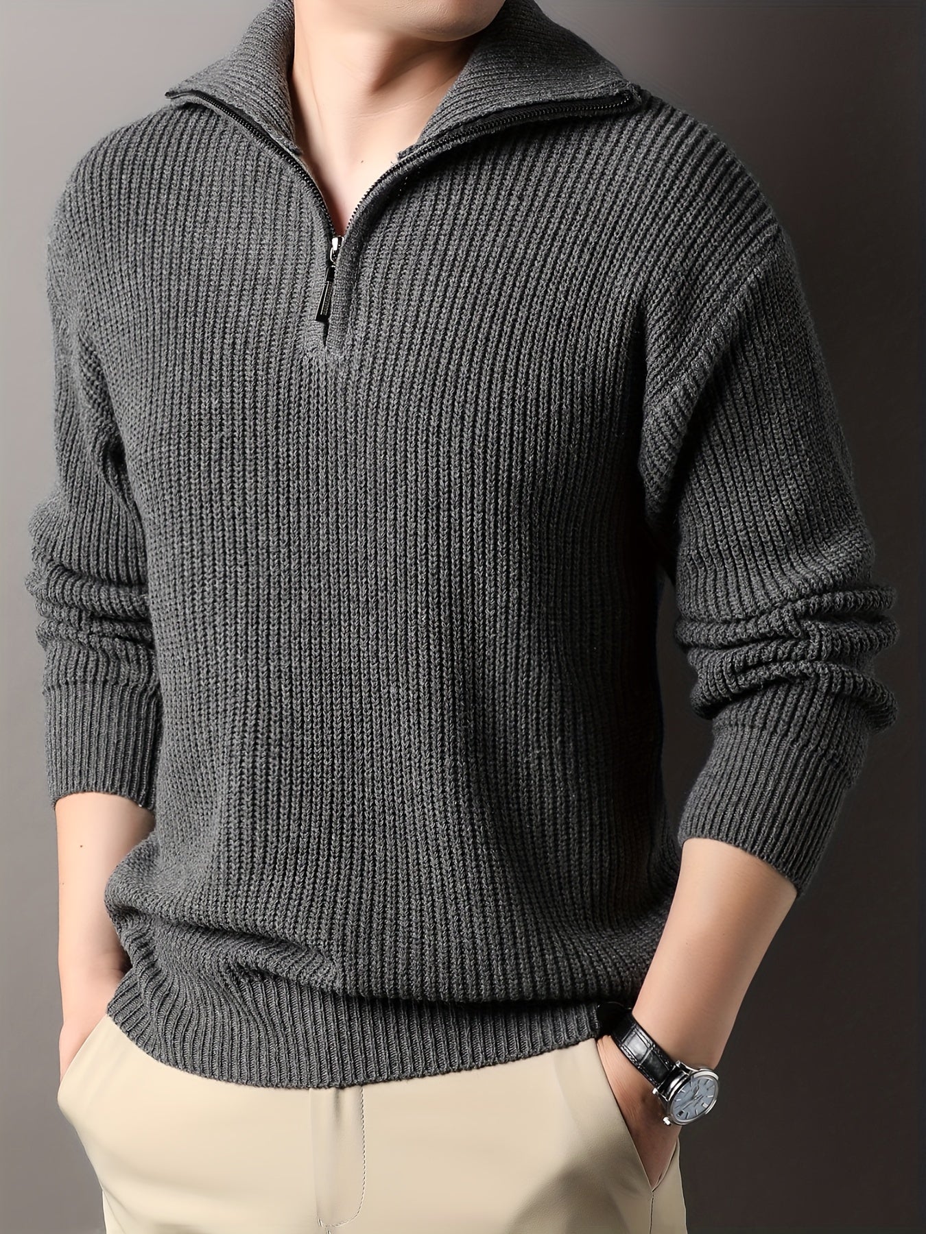 Sportlicher Strickpullover mit Reißverschluss für Herren | Ideal für den Winter