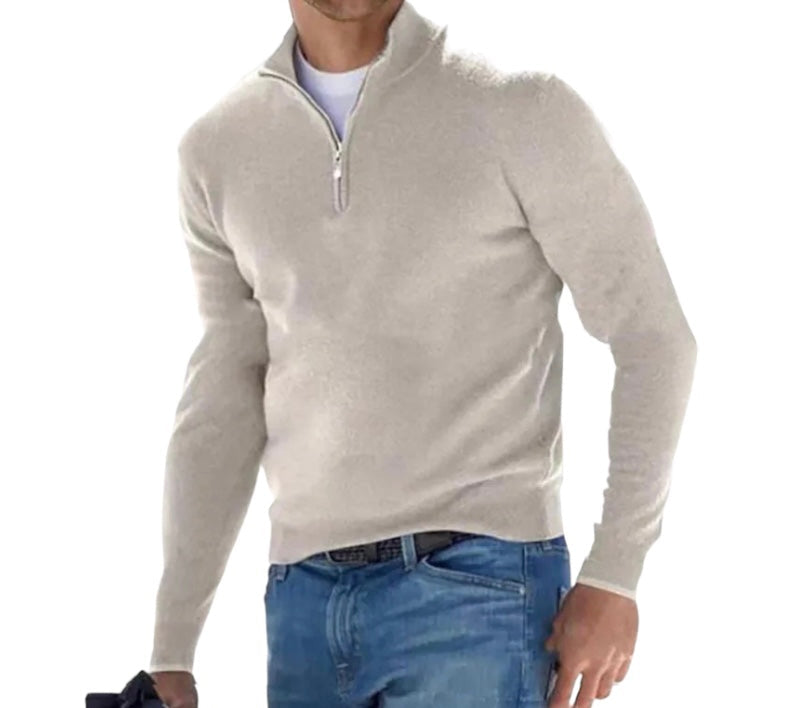 Lässiger Einfarbiger Halb Reißverschluss Strickpullover für Herren  | Ideal für den Winter