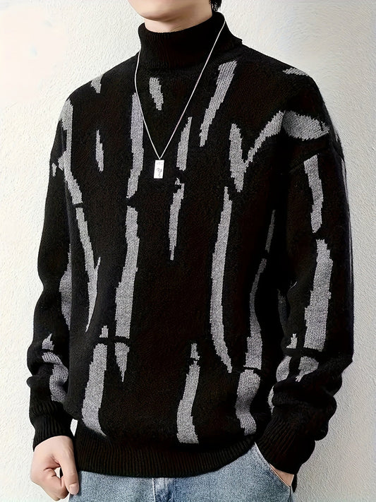 Lässiger Strick Rollkragen Pullover mit Graffiti Druck für Herren | Ideal für den Winter