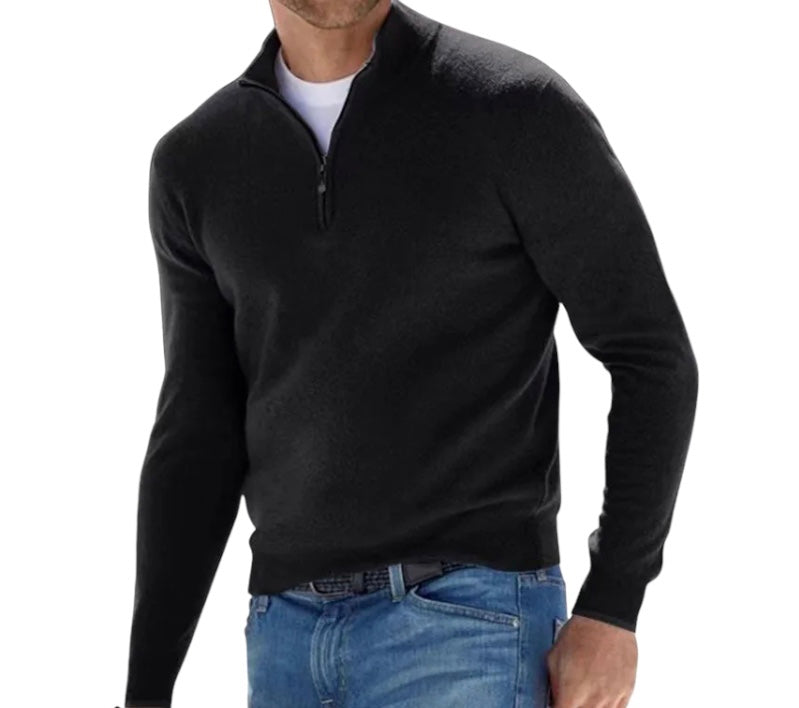 Lässiger Einfarbiger Halb Reißverschluss Strickpullover für Herren  | Ideal für den Winter