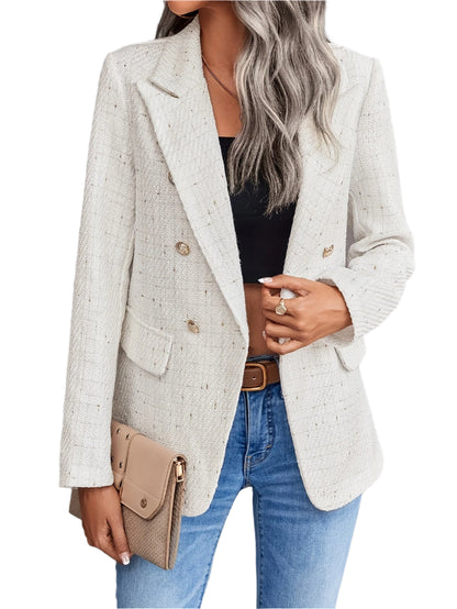 Eleganter Business Blazer mit doppelt abgesetztem Tweed-Revers in Beige für Damen | Perfekt für legere Tage