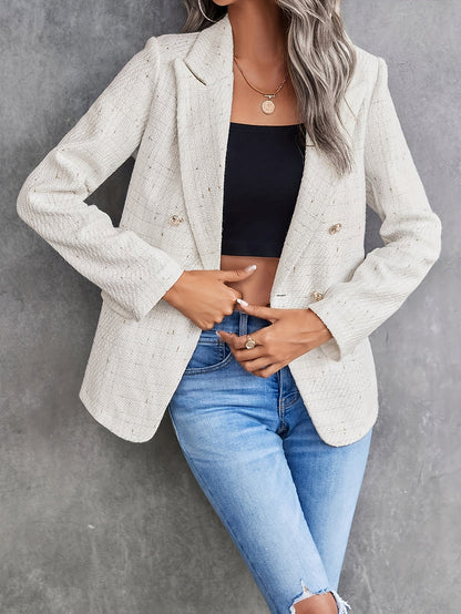 Eleganter Business Blazer mit doppelt abgesetztem Tweed-Revers in Beige für Damen | Perfekt für legere Tage