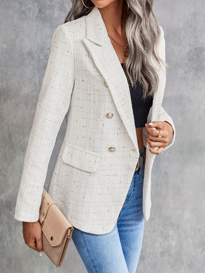 Eleganter Business Blazer mit doppelt abgesetztem Tweed-Revers in Beige für Damen | Perfekt für legere Tage