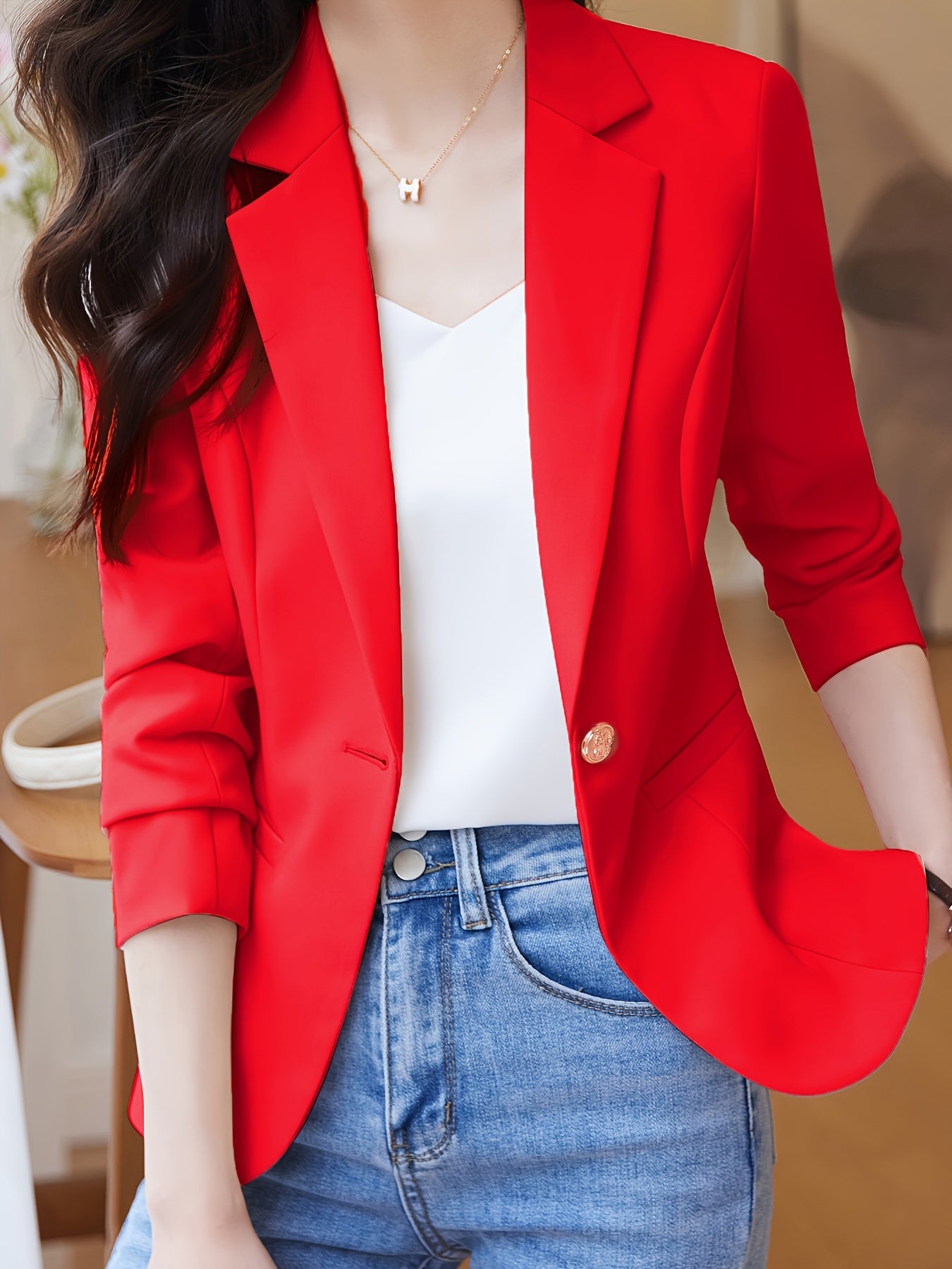 Eleganter Business Longblazer mit Einem Knopfkragen und Offenem Vorderteil für Damen | Perfekt für legere Tage