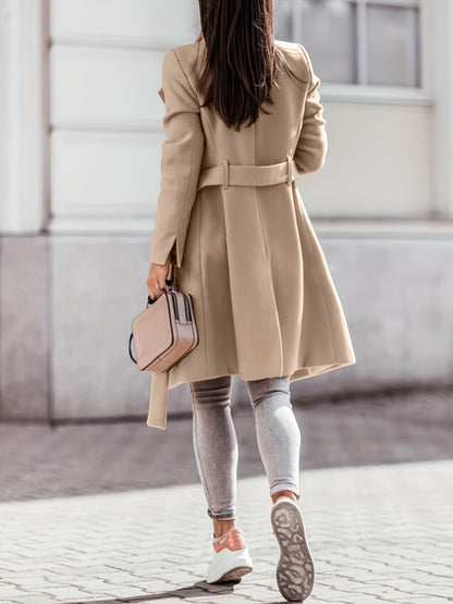 Klassischer Khaki Wollene Doppelter Knoten Trenchcoat für Damen | Ideal für den Winter