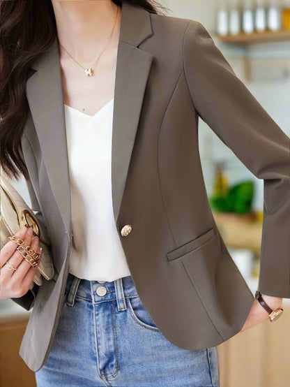 Eleganter Business Longblazer mit Einem Knopfkragen und Offenem Vorderteil für Damen | Perfekt für legere Tage