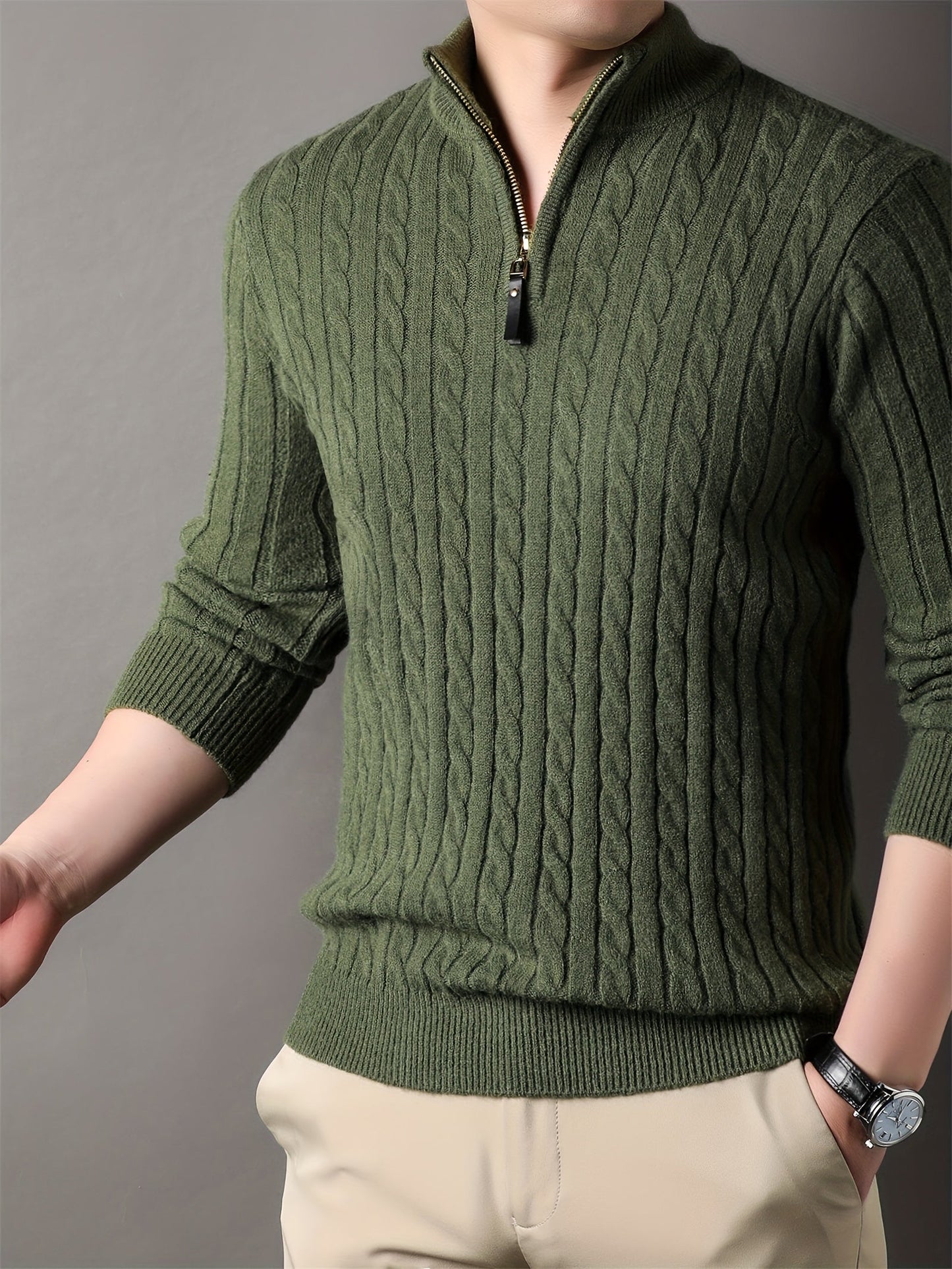 Schlanker Zopfstrickpullover mit Reißverschluss für Herren | Ideal für den Winter