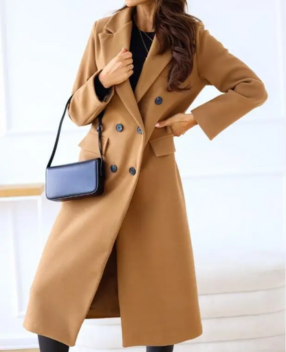 Eleganter Taillierter Zweireihiger Langer Trenchcoat für Damen | Ideal für den Winter