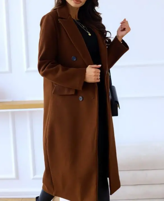 Eleganter Taillierter Zweireihiger Langer Trenchcoat für Damen | Ideal für den Winter