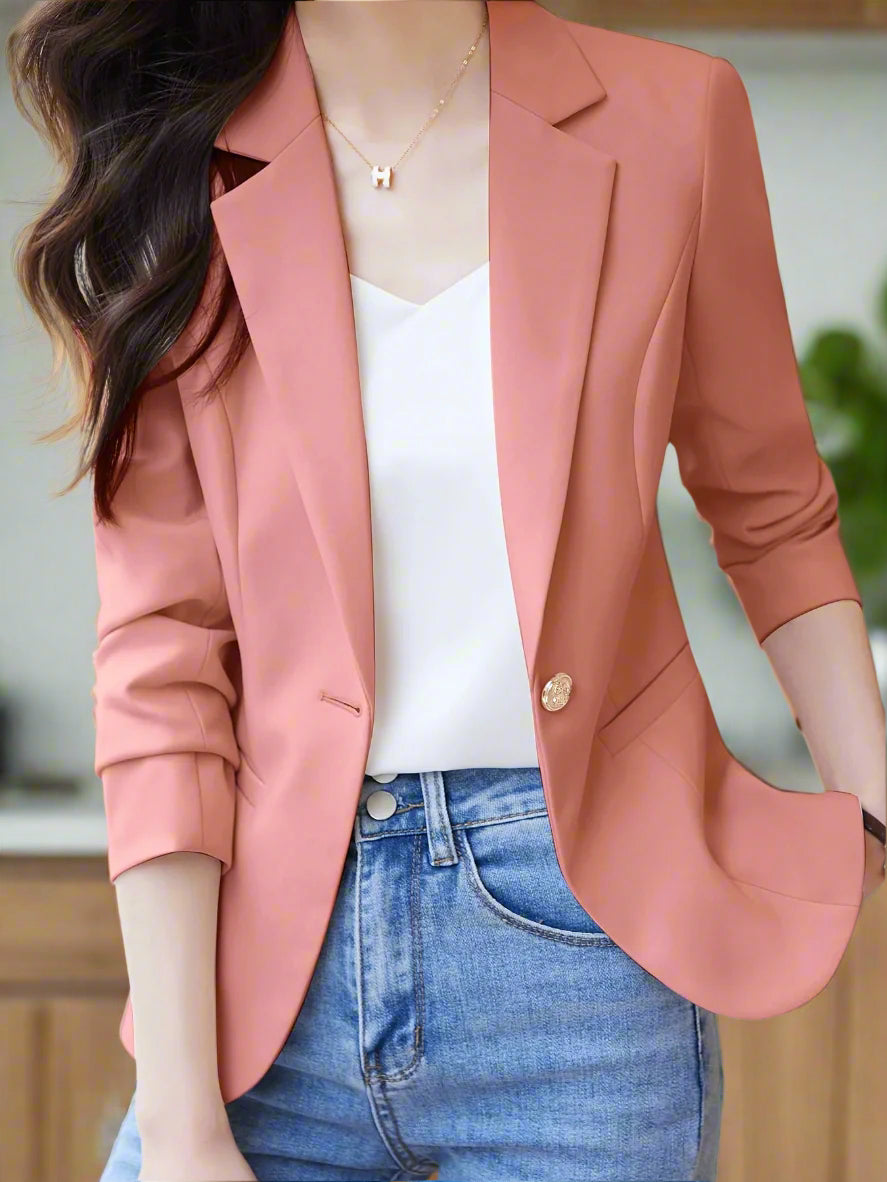 Eleganter Business Longblazer mit Einem Knopfkragen und Offenem Vorderteil für Damen | Perfekt für legere Tage