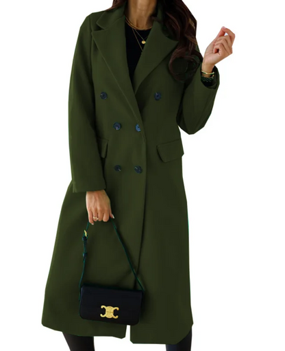 Eleganter Taillierter Zweireihiger Langer Trenchcoat für Damen | Ideal für den Winter