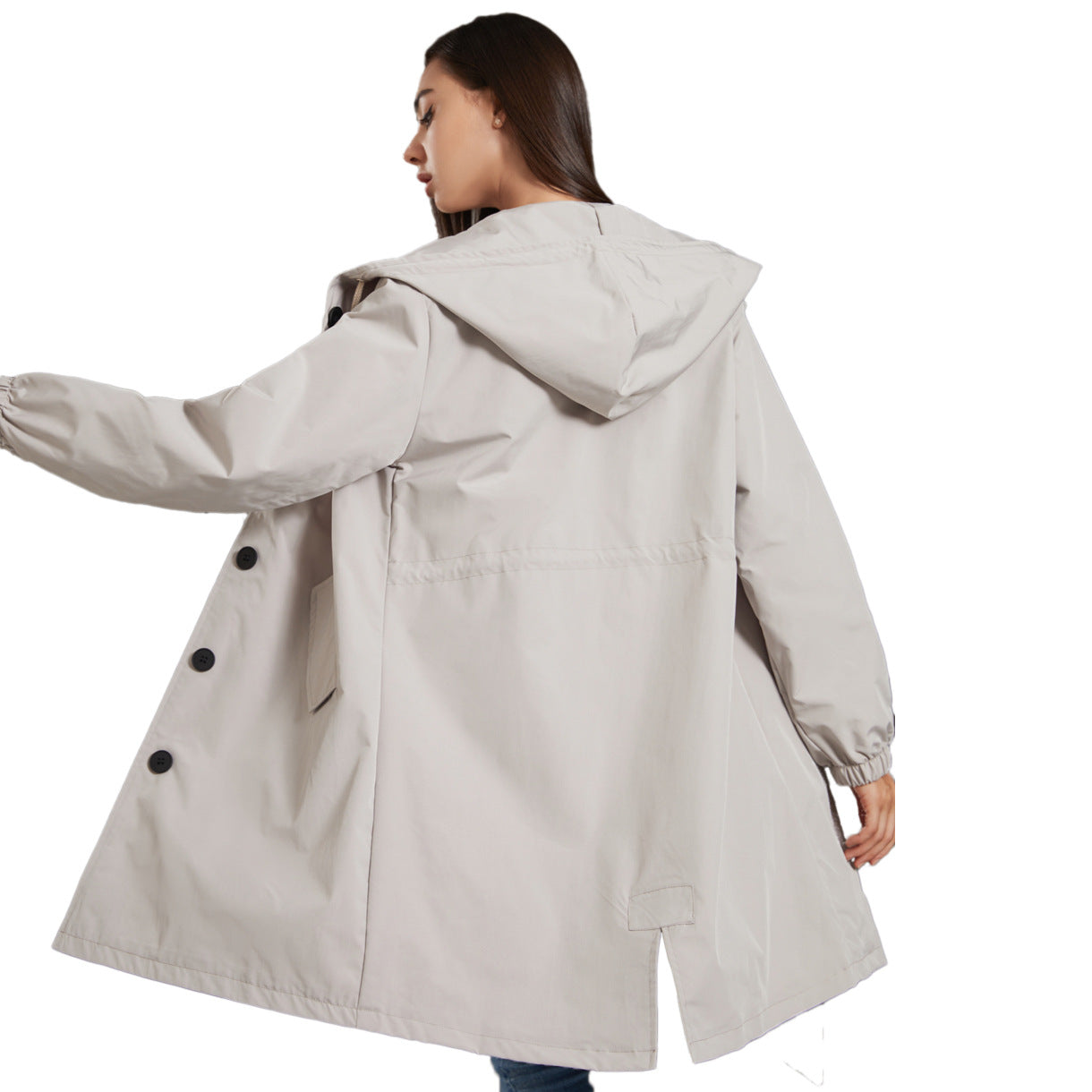 Warme Einfarbige Knopf-Regenjacke Mit Kapuze Für Damen | Ideal für den Winter