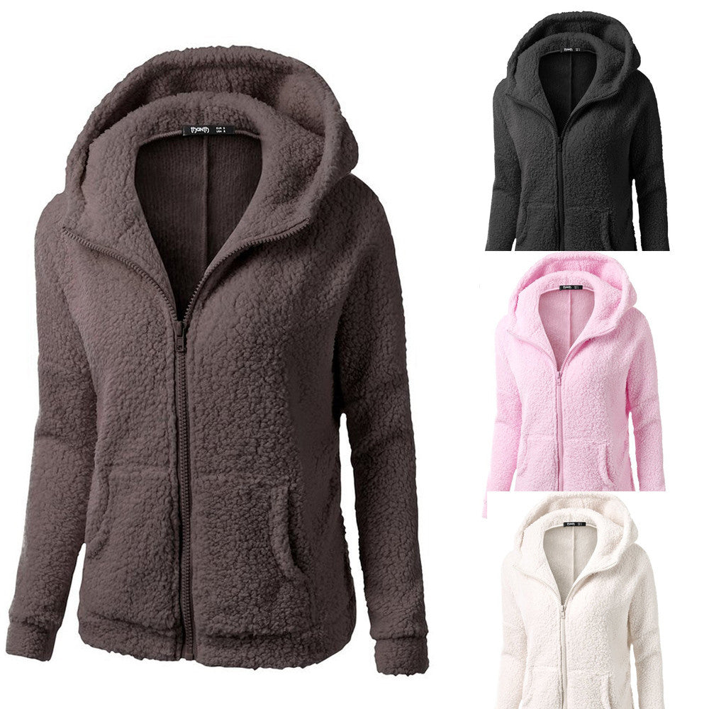 Eleganter warmer Hoodie mit Reissverschluss und Teddy-Fell für Damen | Ideal für den Winter