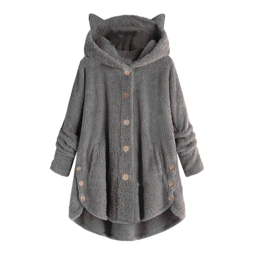 Stilvoller Hoodie mit Sherpa-Stil-Kapuze und katzenähnlichen Ohren für Damen | Ideal für den Winter