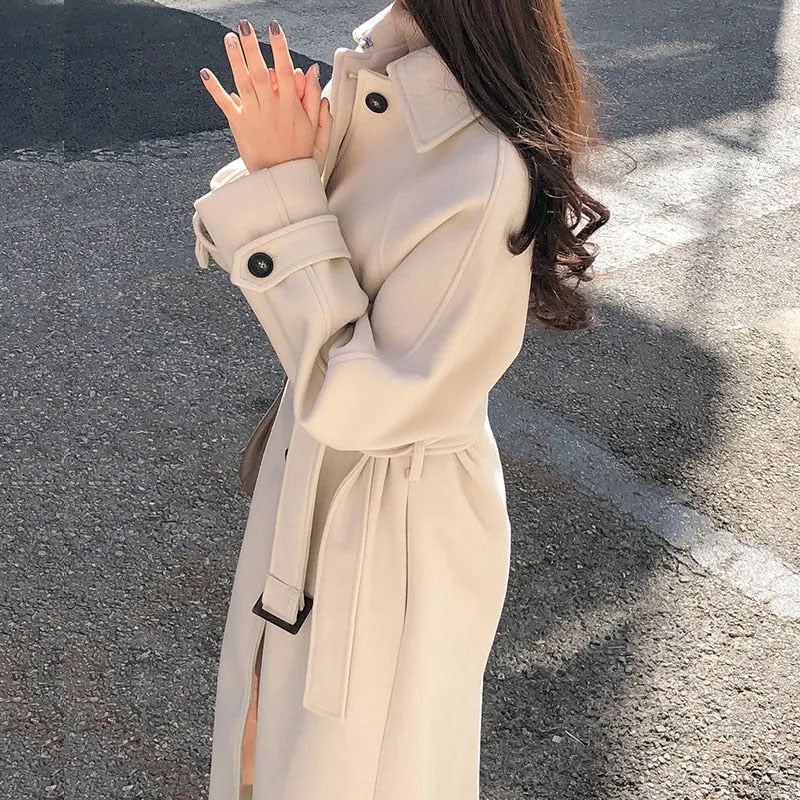 Eleganter Woll-Trenchcoat mit Gürtel für Damen | Ideal für den Winter