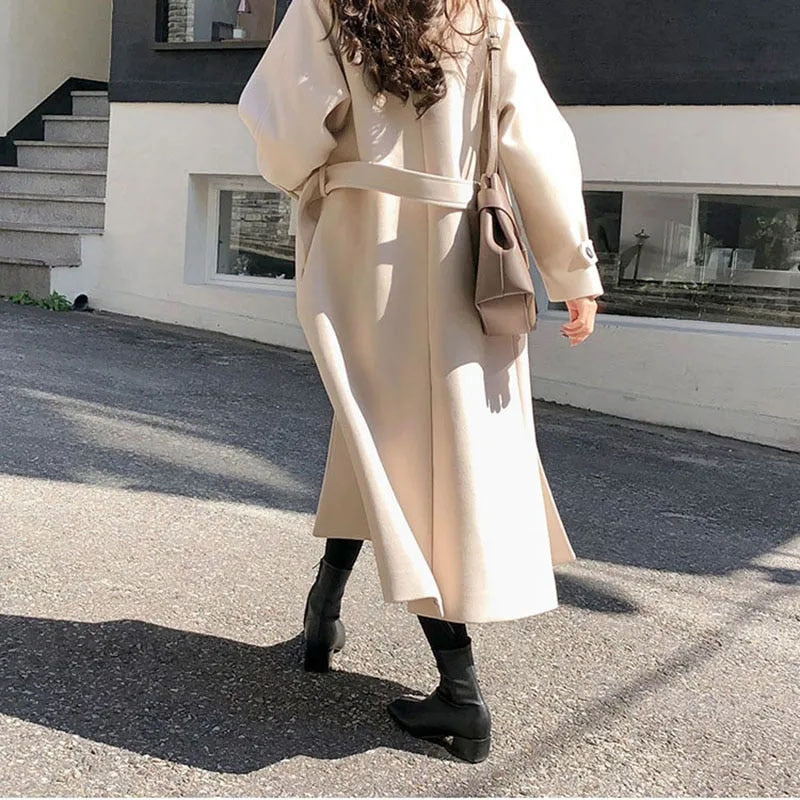 Eleganter Woll-Trenchcoat mit Gürtel für Damen | Ideal für den Winter