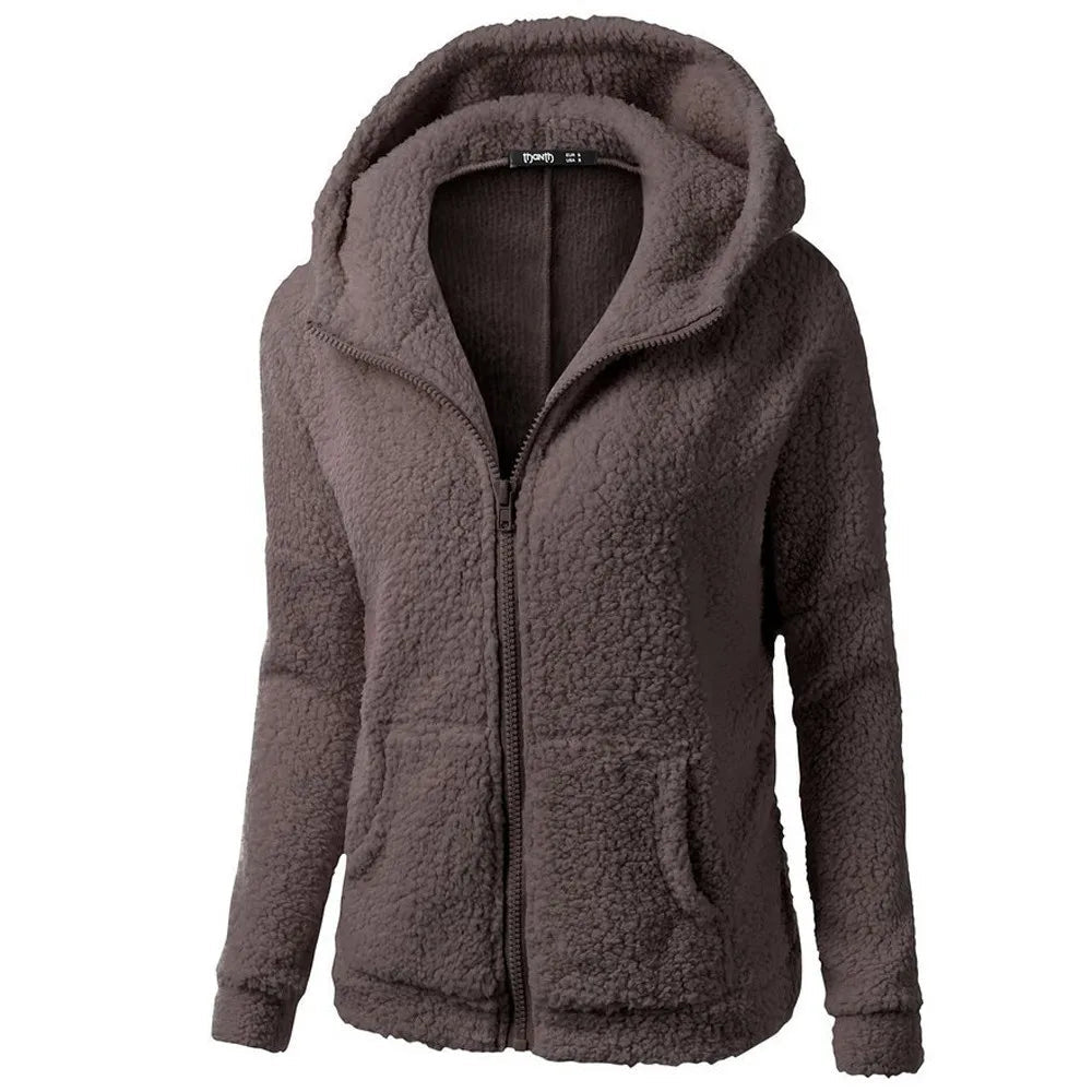 Eleganter warmer Hoodie mit Reissverschluss und Teddy-Fell für Damen | Ideal für den Winter